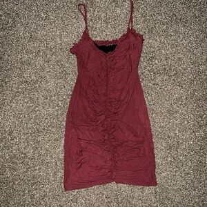 Elegant Vintage OG Burgundy Red Chic Ruched Mini Dress